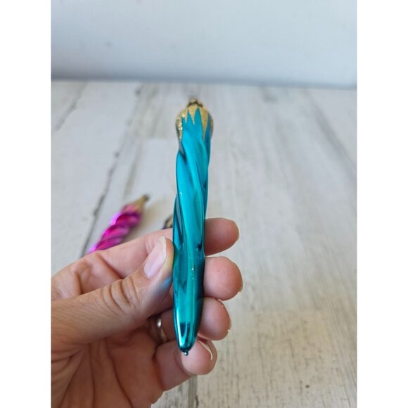 Vintage Germany Mercury icicle glitter gold ornament glass blue purple pink set - Picture 12 of 12